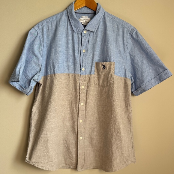 U.S. Polo Assn. Black Mallet Men's Blue/Gray‎ Chambray Button Up Casual Shirt XL - Picture 3 of 15